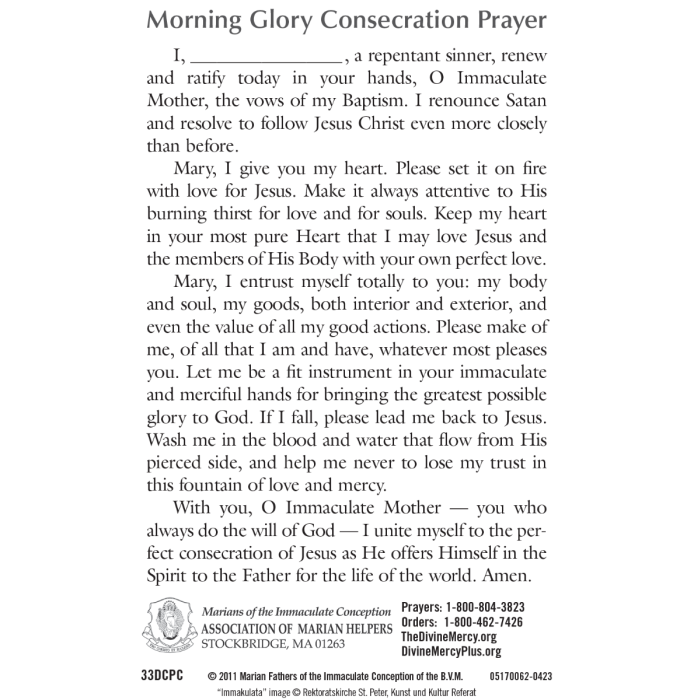 Morning Glory Consecration Prayer Card